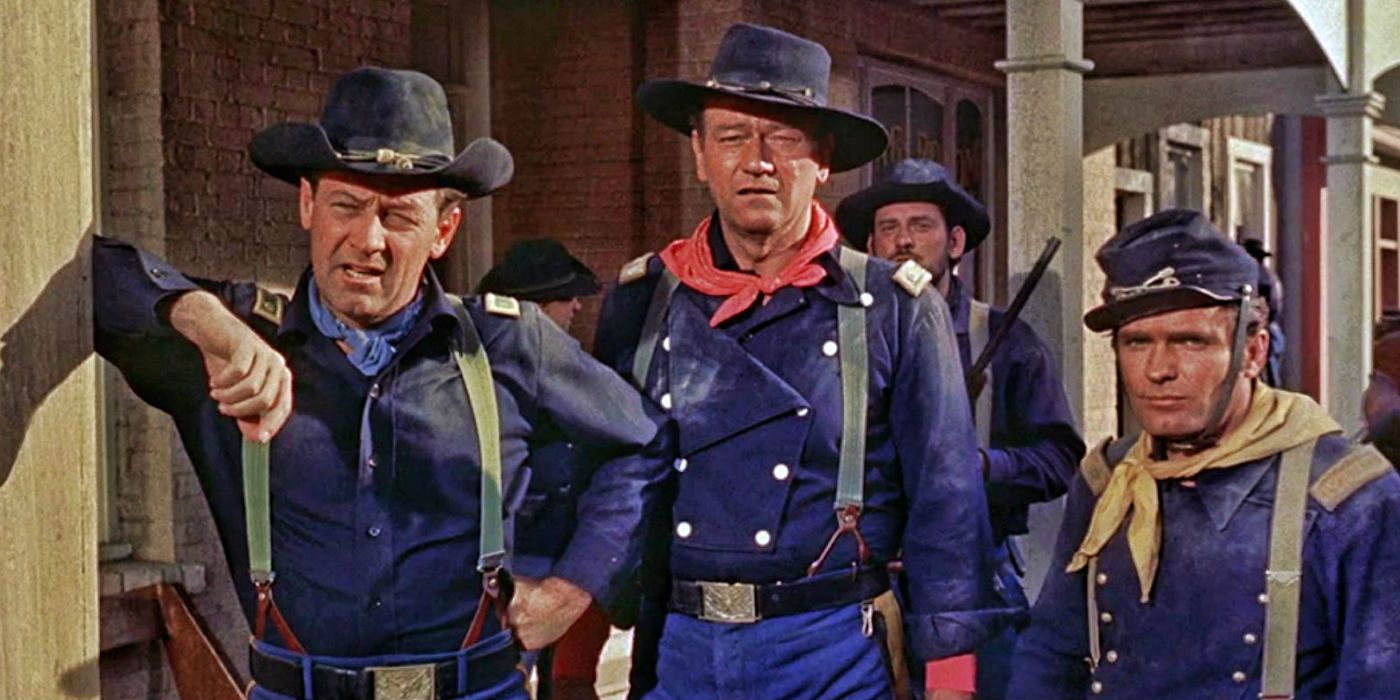John Wayne stands among his men in The Horse Soldiers 