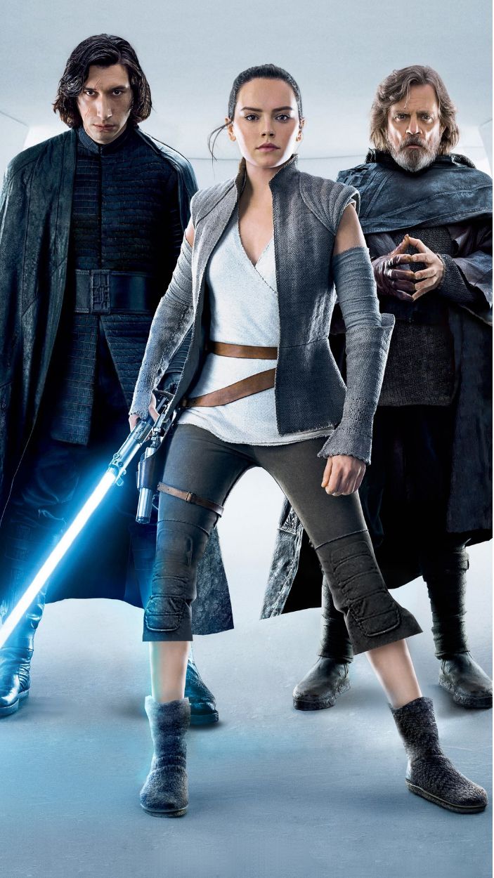 Kylo Ren, Rey and Luke Skywalker in Star Wars: The Last Jedi