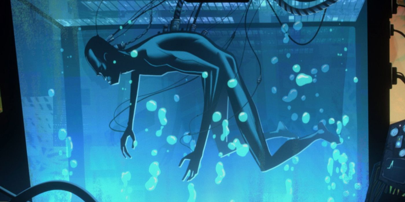Zima flotando desnuda en un tanque lleno de agua en Love, Death & Robots.