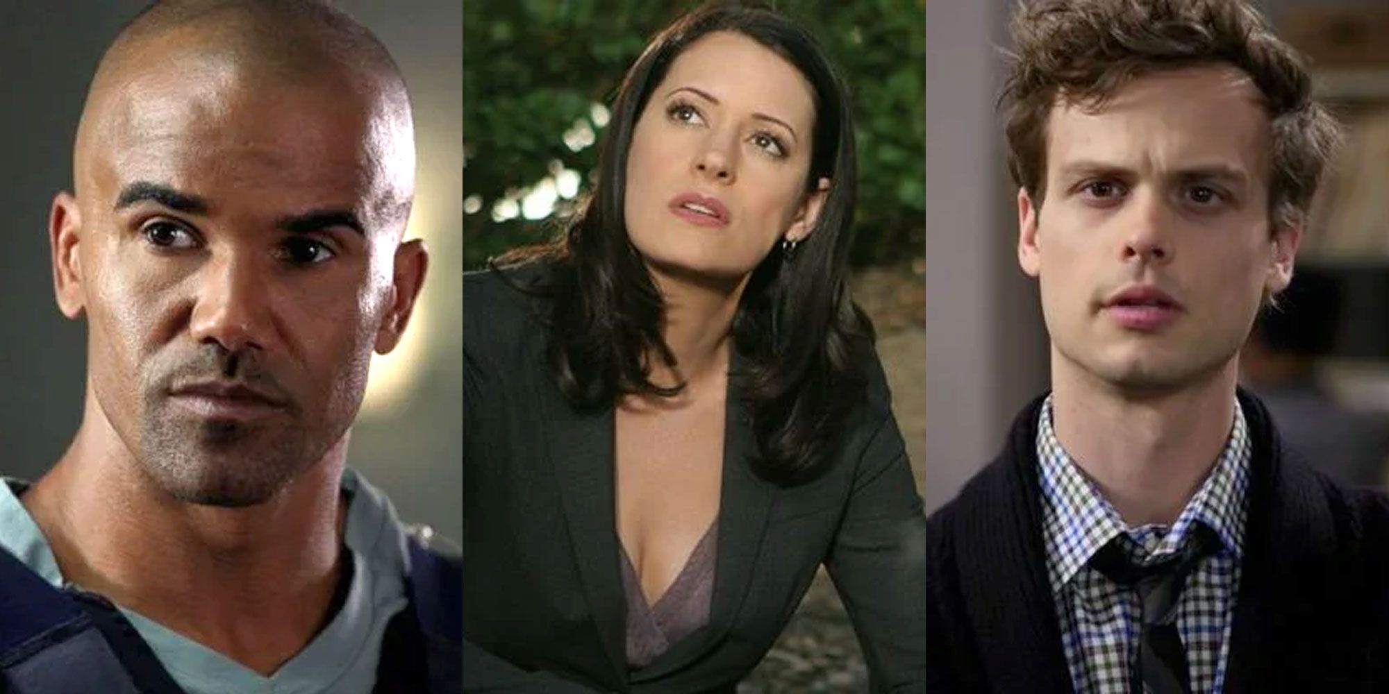 A split image depicts Derek Morgan, Emily Prentiss, and Spencer Reid in Criminal Minds