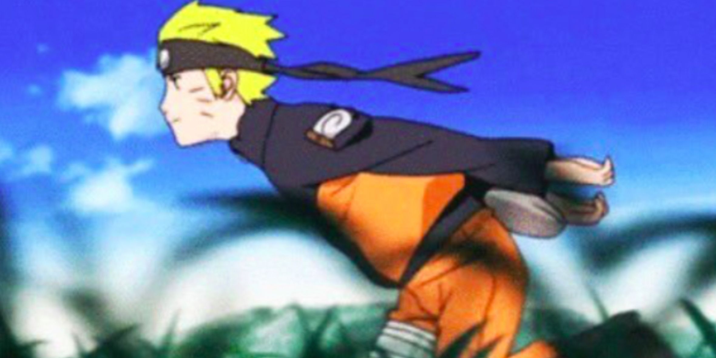 Naruto runs through the grass in his anime series