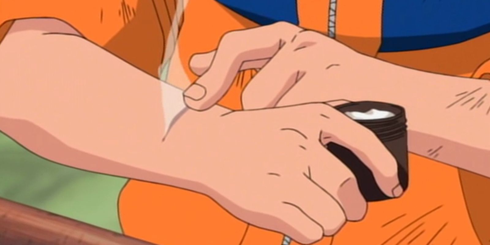Naruto uses the Hyuga family ointment after the Chunin Exams