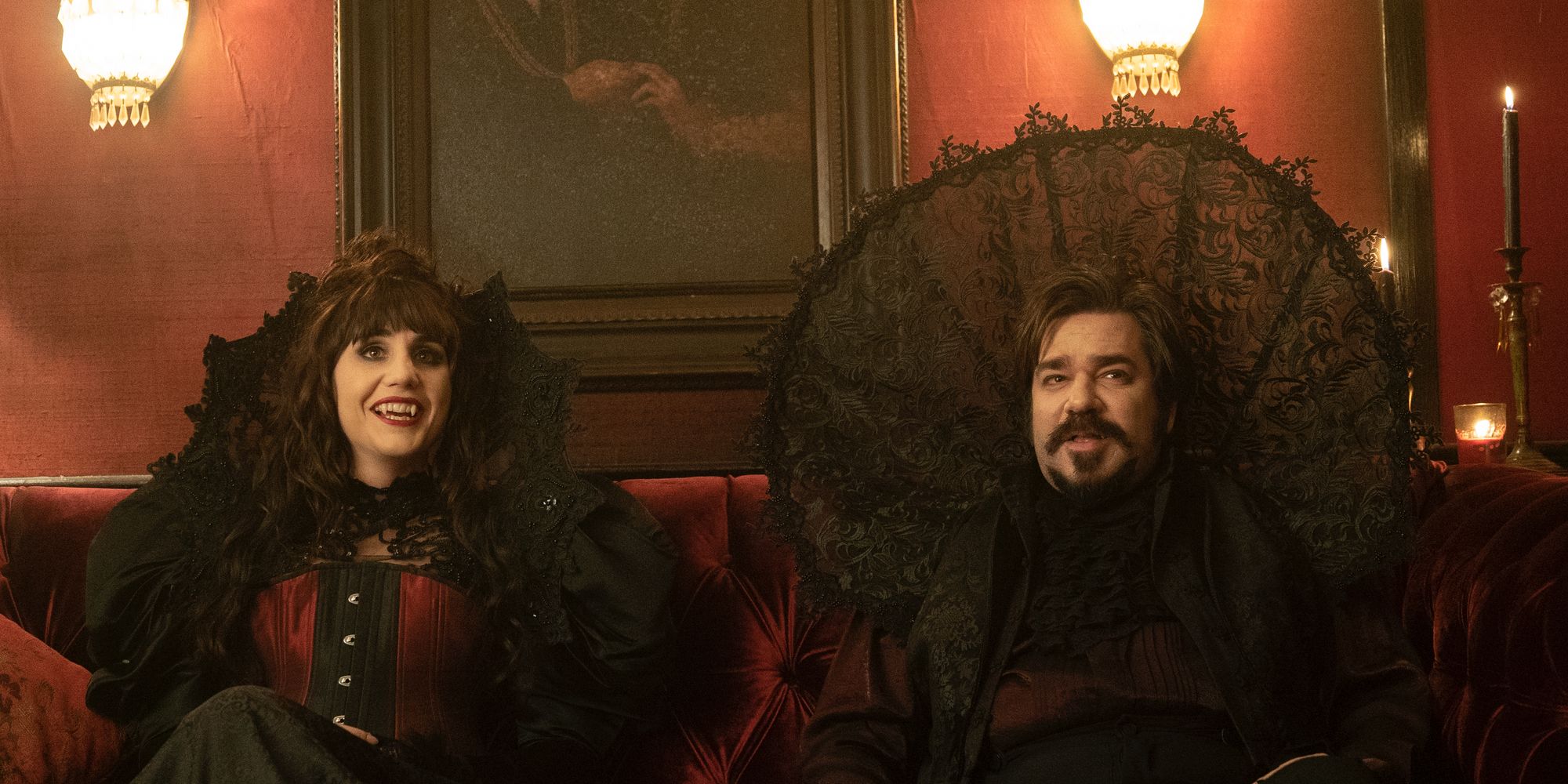 Natasia Demetriou and Matt Berry in What We Do in the Shadows FX