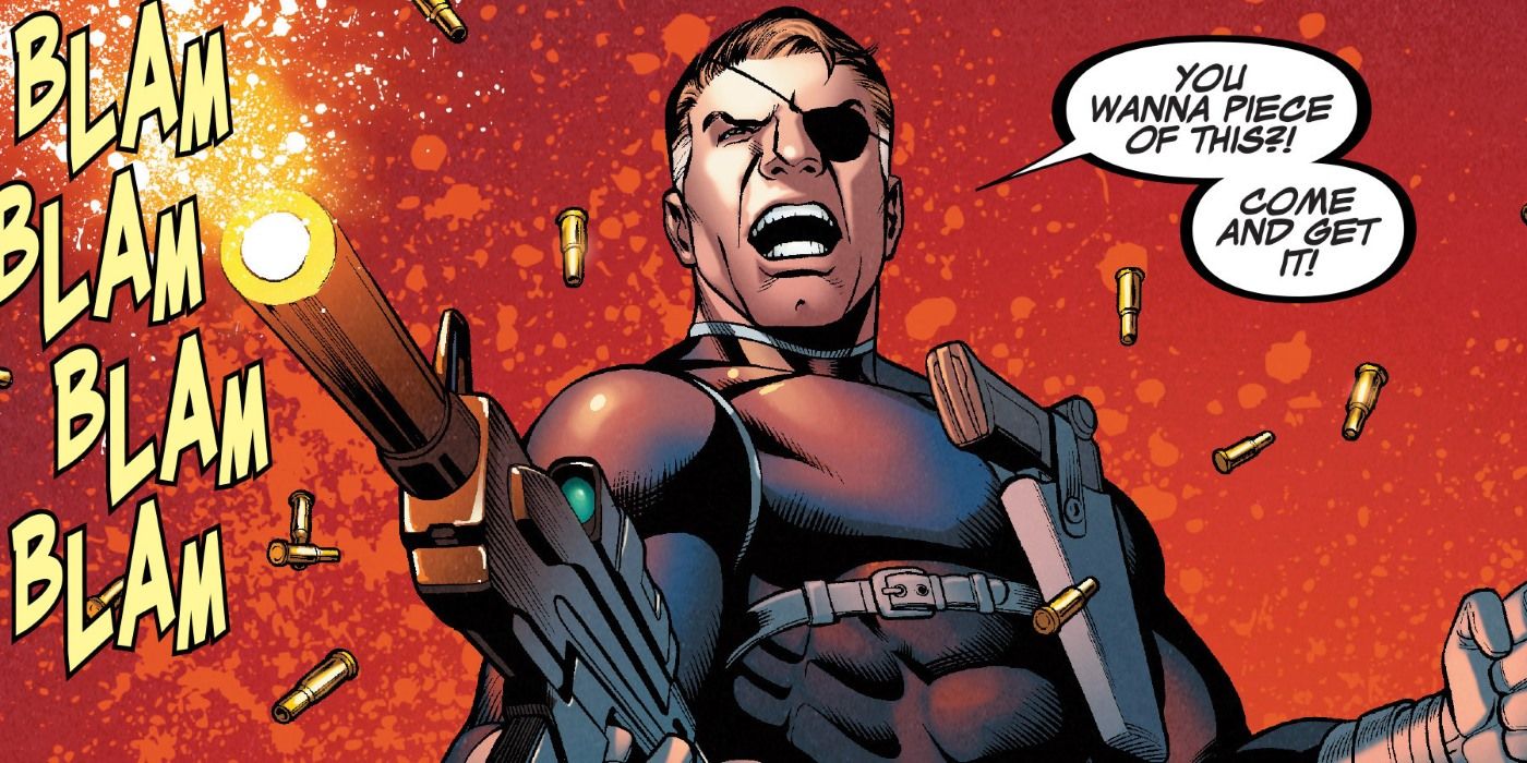 Nick Fury fires a gun in Marvel Comics