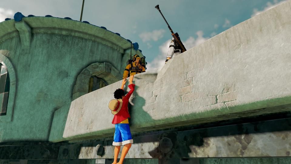 One Piece World Seeker Review Hanging on Ledge