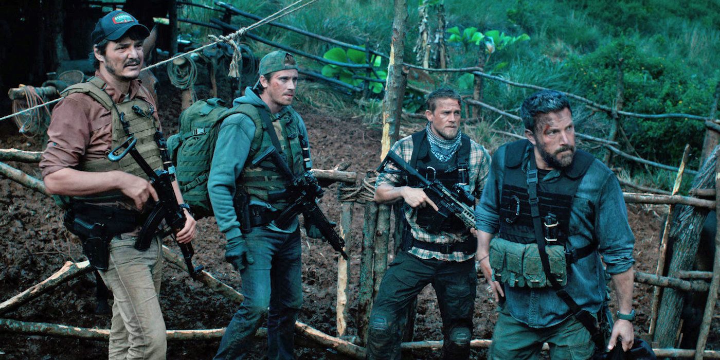 Pedro Pascal and Garrett Hedlund and Charlie Hunnam and Ben Affleck in Triple Frontier