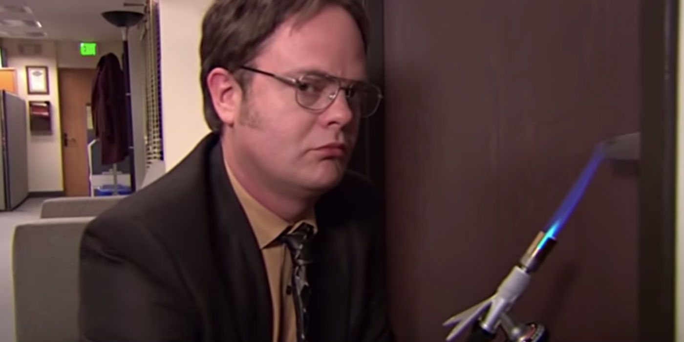 Dwight heating a doorknob in The Office.