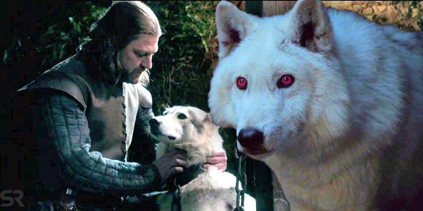 Sean Bean with Lady in Game of Thrones and a Direwolf