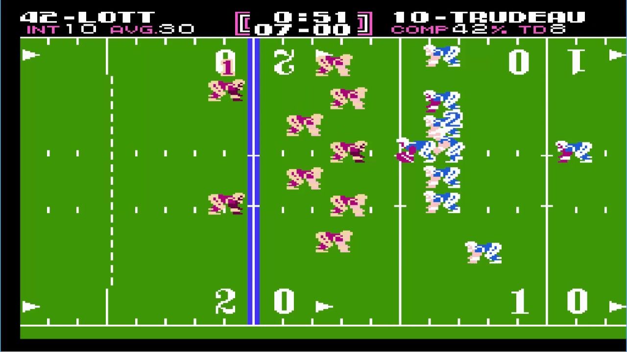 Players line up at the line of scrimmage from Tecmo Bowl