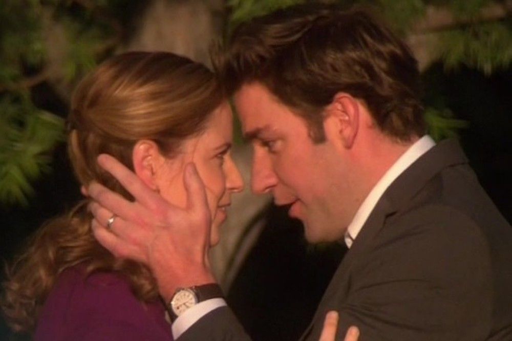 The Office Jim Pam In Love Holding Face