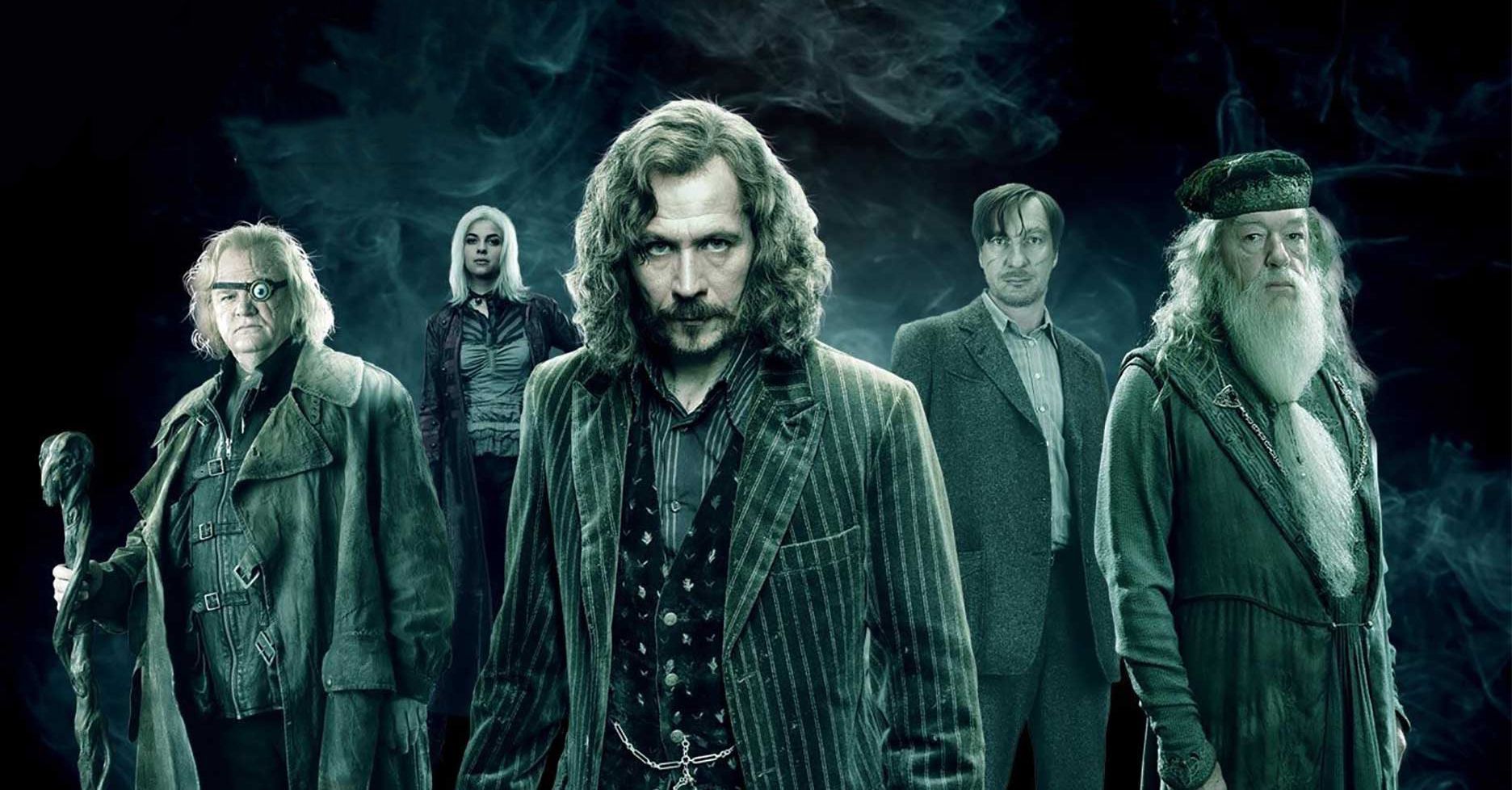 The second line-up of the Order of the Phoenix staring at the camera in a promo image for Harry Potter and the Order of the Phoenix.