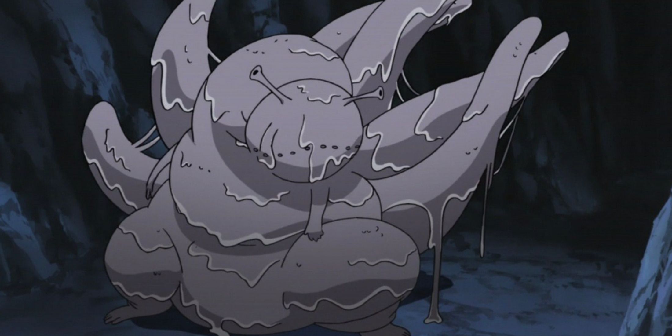 The Six Tailed slug Saiken in a cave in Naruto Shippuden