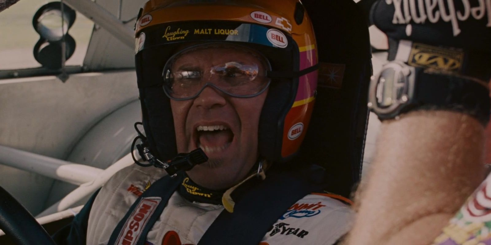 Ricky Bobby screaming in race car in Talladega Nights