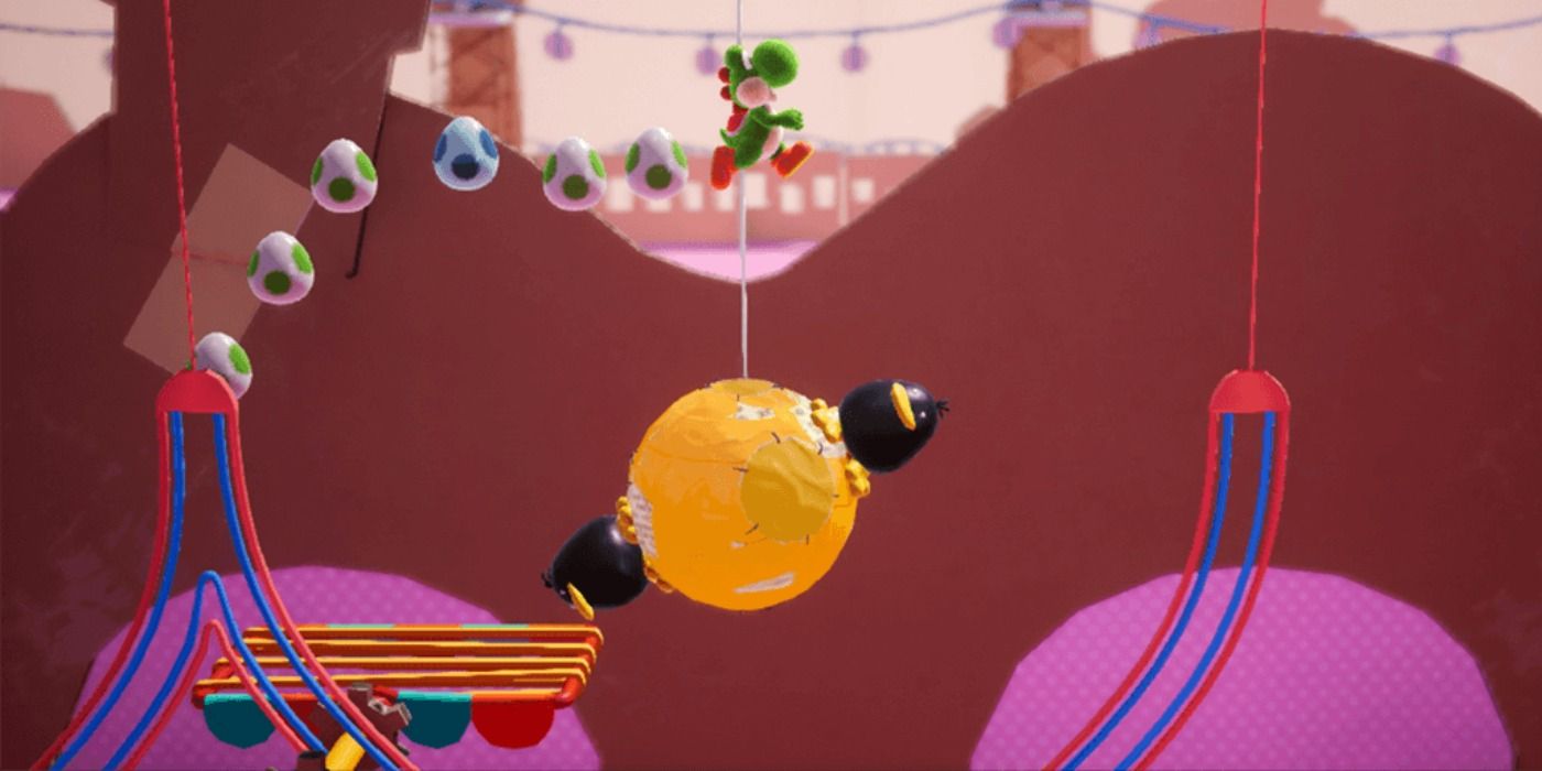 Yoshi with eggs in Yoshi's Crafted World 