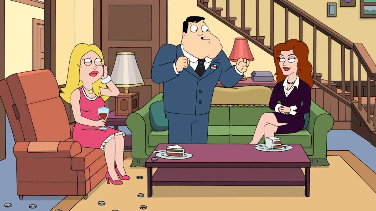 Francine, Stan, and an alien hunter on American Dad!