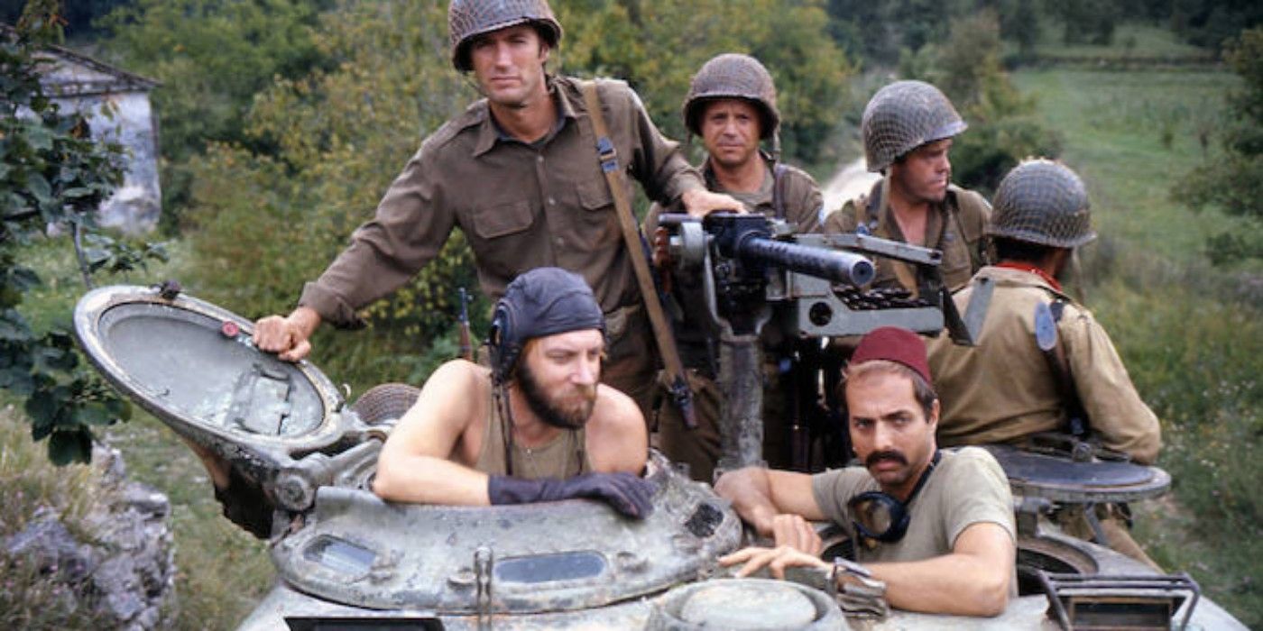 Clint Eastwood, Donald Sutherland, and Don Rickles in a tank in Kelly's Heroes