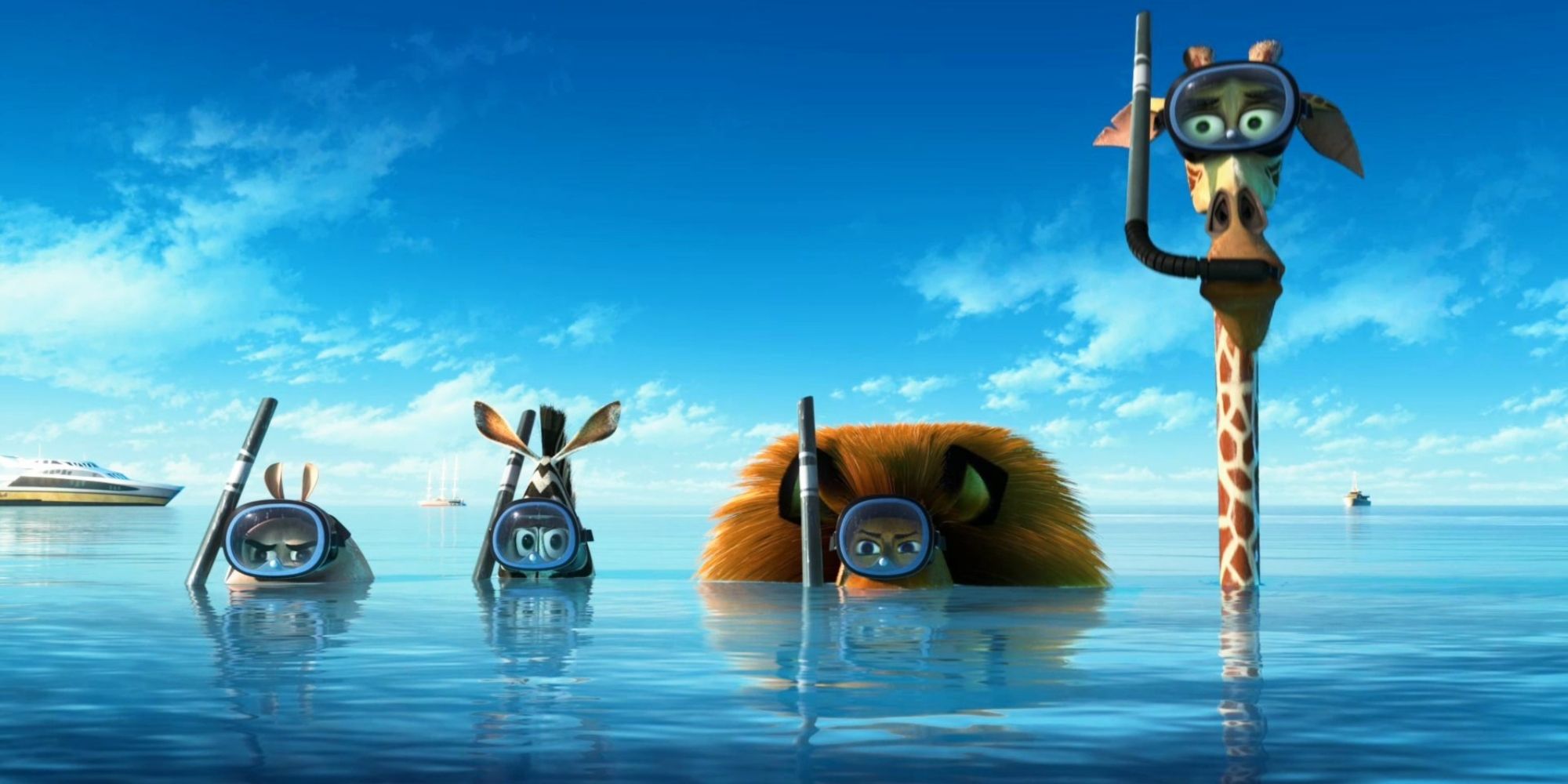 Poster di Madagascar 3 con gli animali immersi nell'acqua