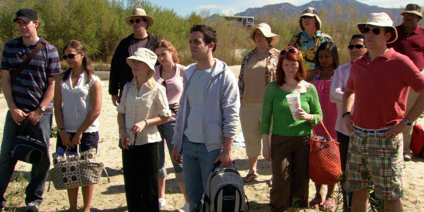 Dunder Mifflin employees on the beach in The Office