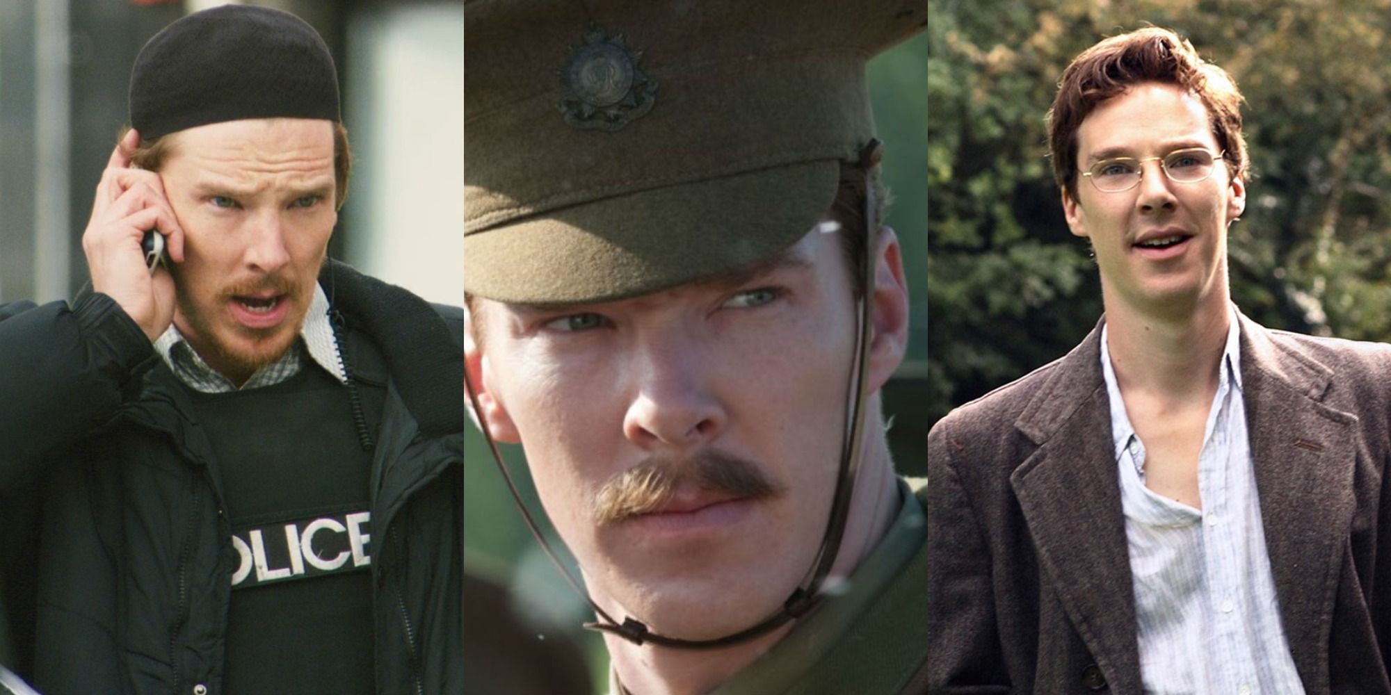 Split image of Benedict Cumberbatch in Four Lions, War Horse and Stuart