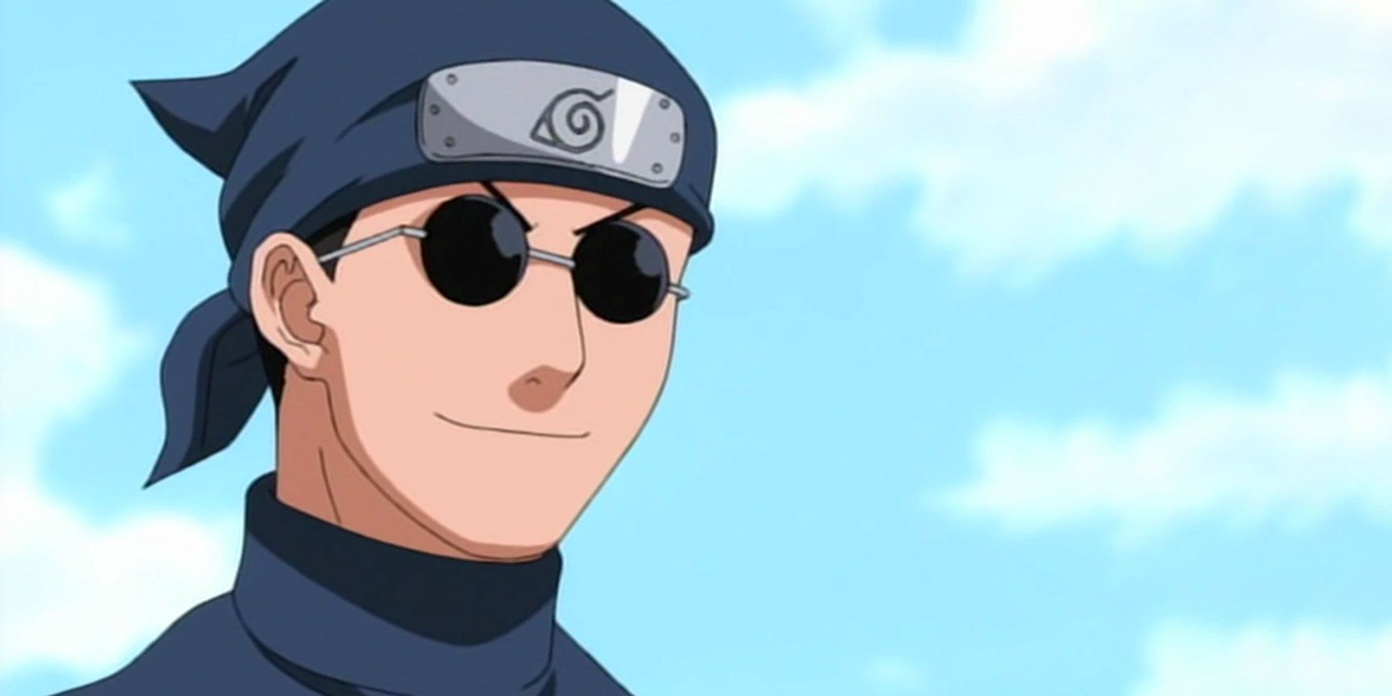 Ebisu against a blue sky in Naruto