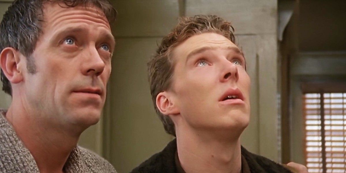 Benedict Cumberbatch and Hugh Laurie looking up in Fortysomething