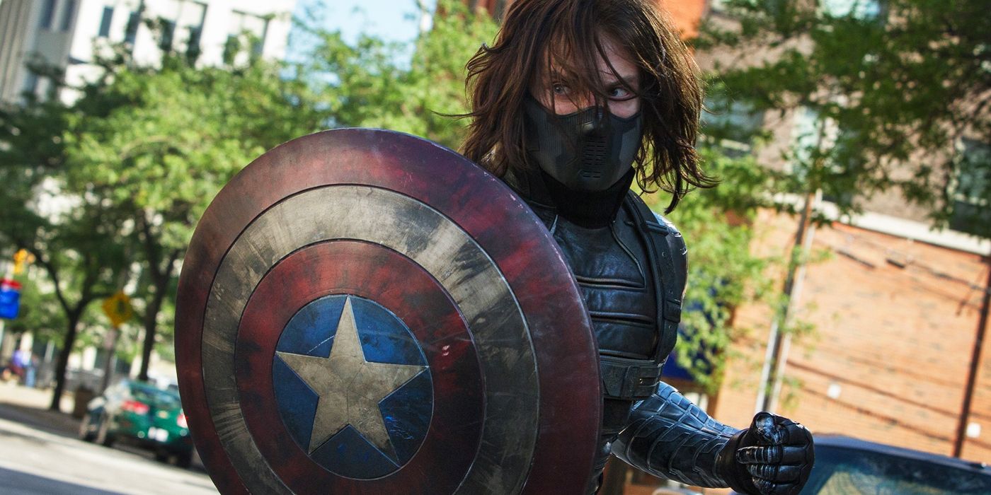 Bucky with Captain America's Shield in The Winter Soldier