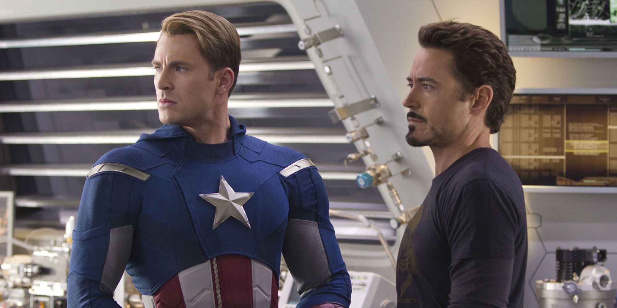 Captain America and Tony Stark argue in The Avengers 2012