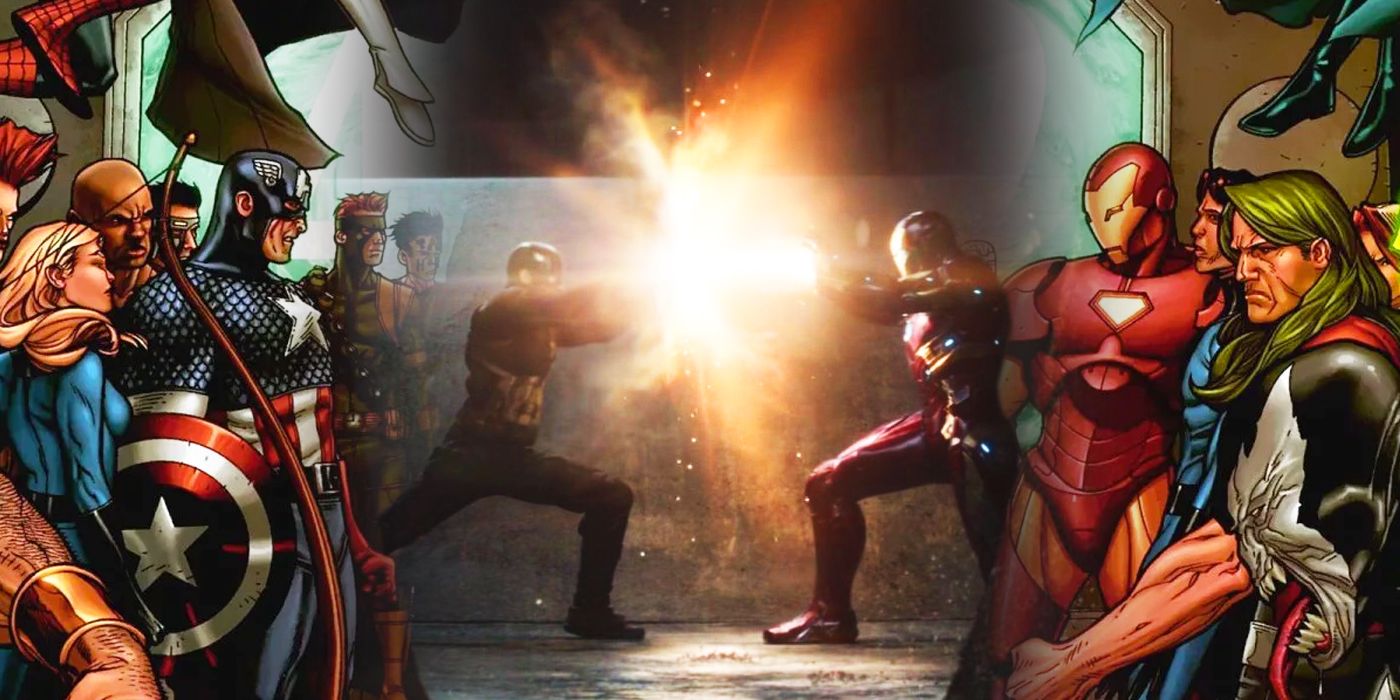 Captain America and Iron Man Fight in Civil War