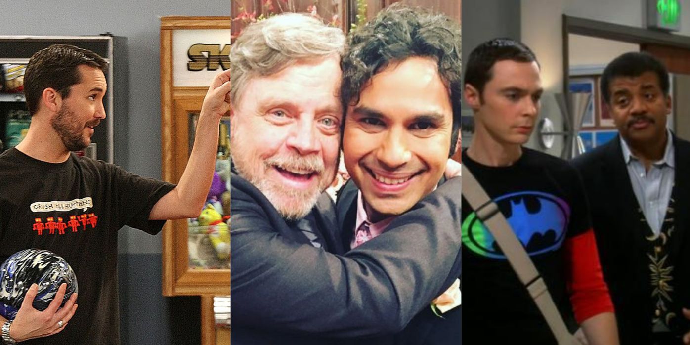 A collage of celebrity cameos on The Big Bang Theory.