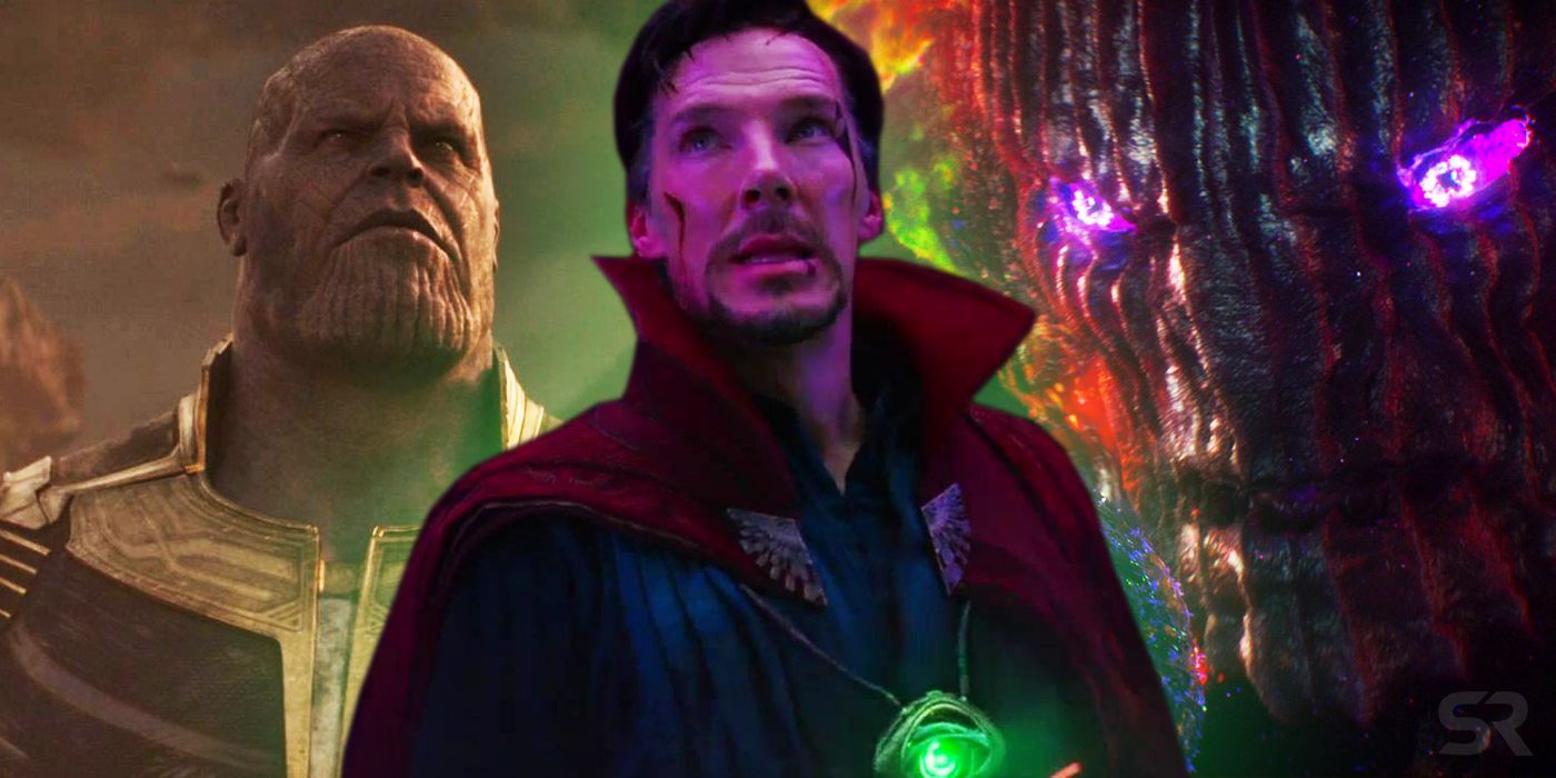 Doctor Strange with Dormammu and Thanos in Infinity War