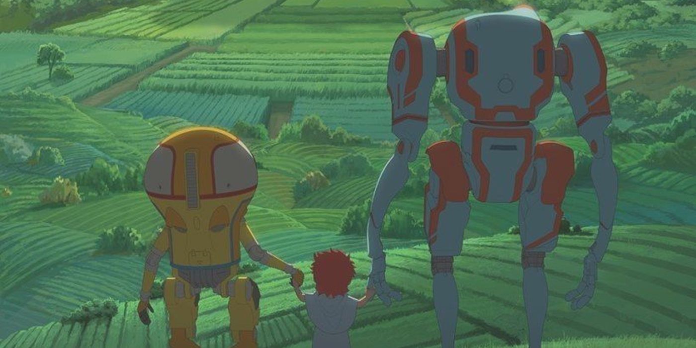 Eden Netflix poster with two robots and a kid