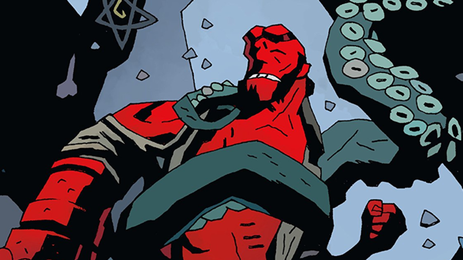 Hellboy is wrapped in a tentacle from Hellboy comics 