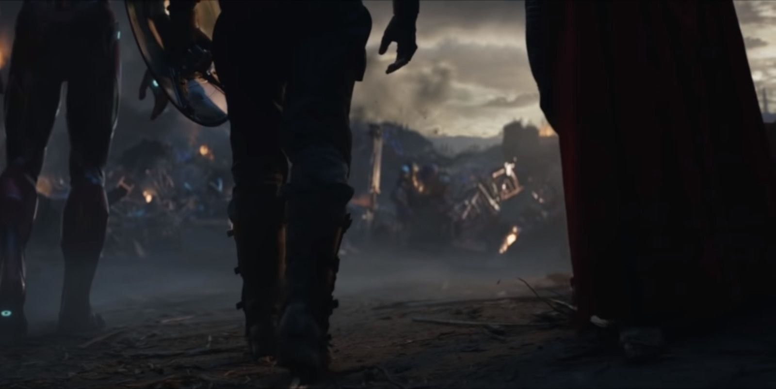 Thor, Captain America, and Iron Man approach Thanos in The Avengers: Endgame