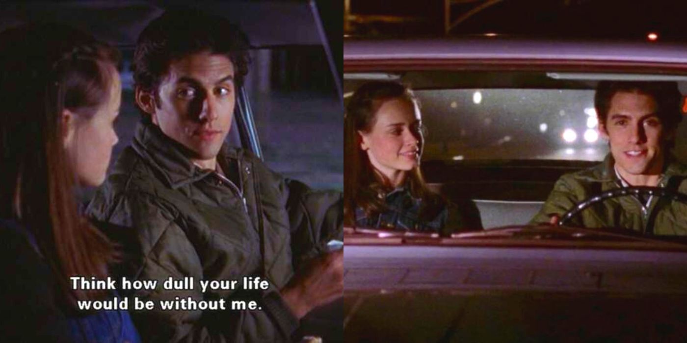 Jess and Rory talking in the car on Gilmore Girls