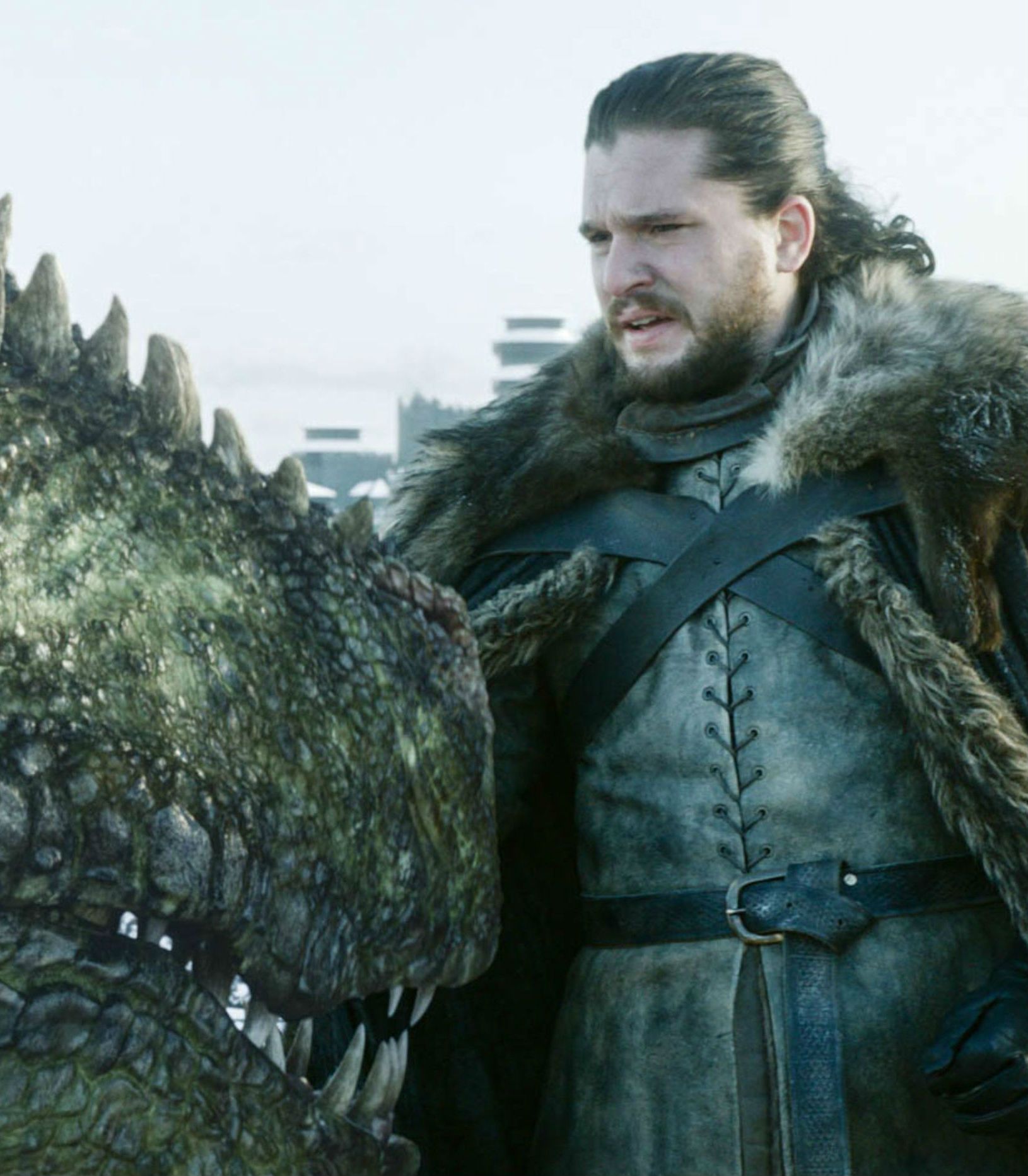 Jon petting Rhaegal on Game of Thrones