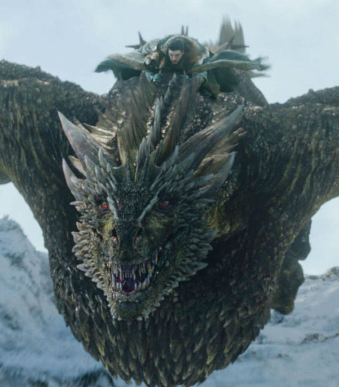 Jon riding Rhaegal for the first time