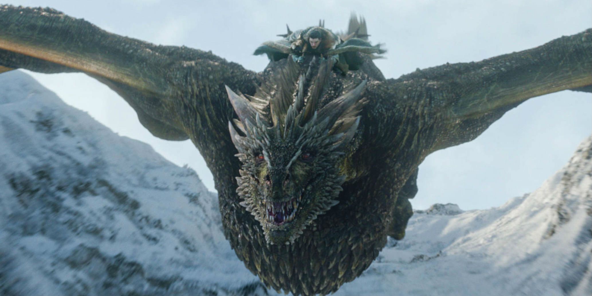 Jon riding Rhaegal on Game of Thrones