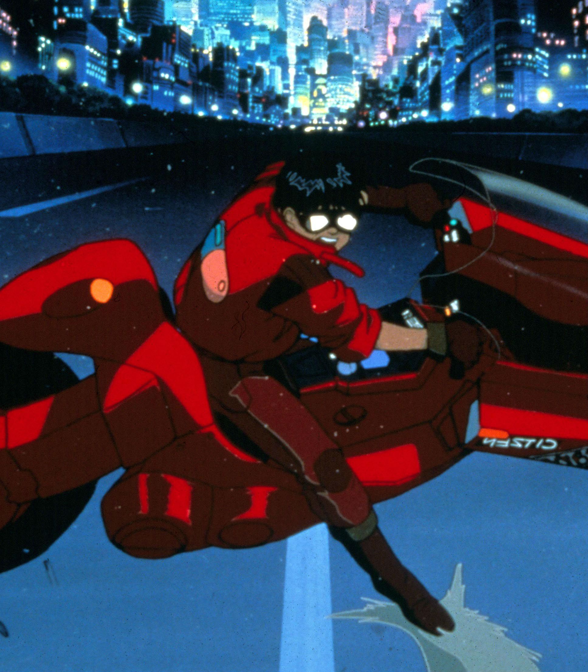 Kaneda on a motorcycle in Akira anime adaptation