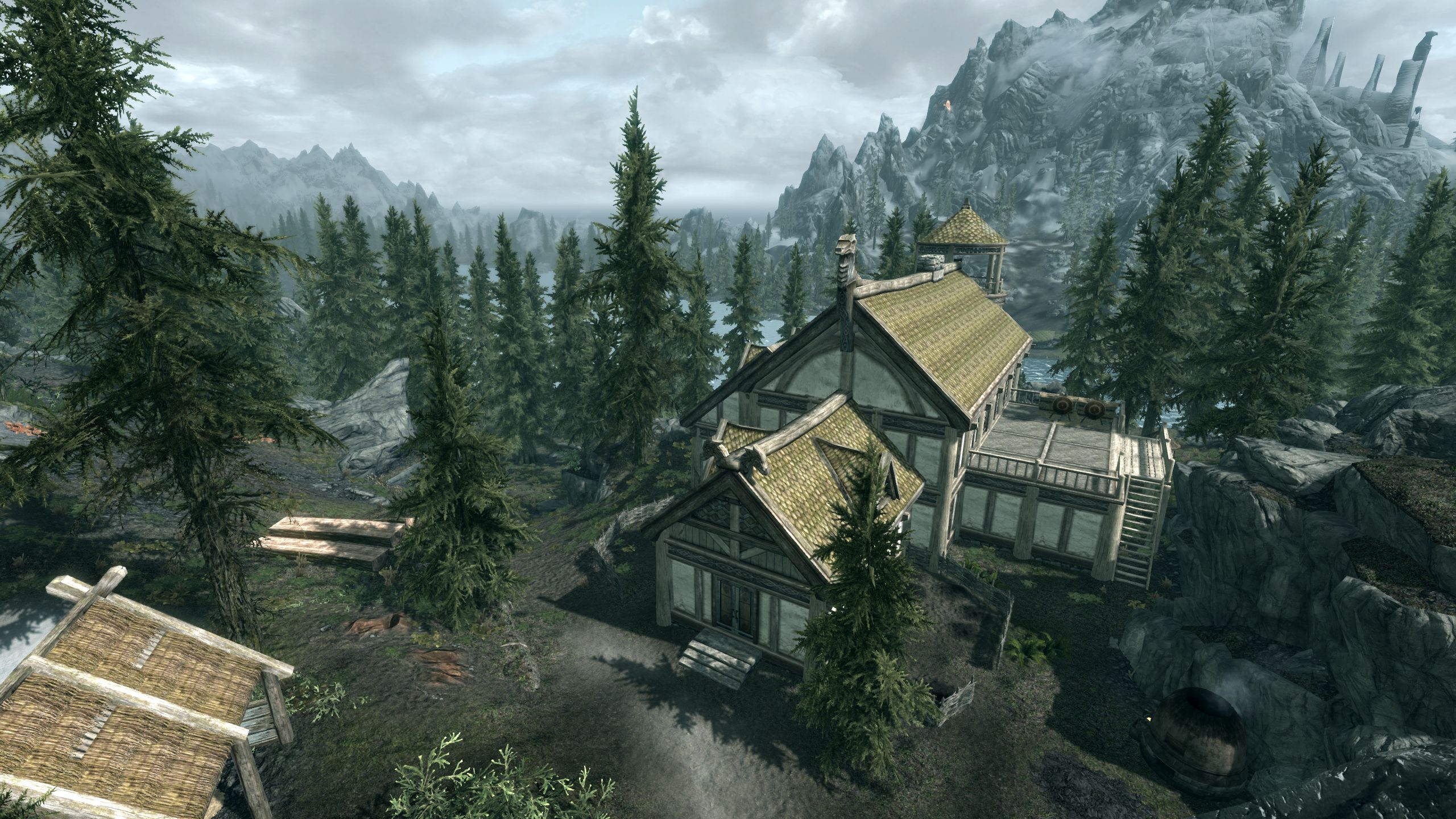 An aerial shot of Lakeview Manor in Skyrim