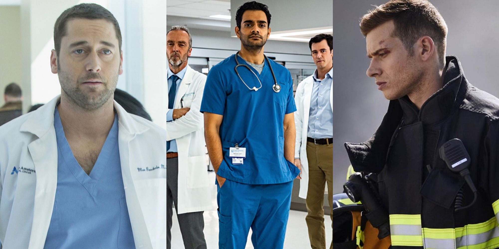 Main characters from New Amsterdam, Transplant and 9-1-1 collage