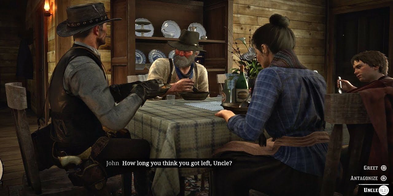 The Marston Family eating supper in RDR2