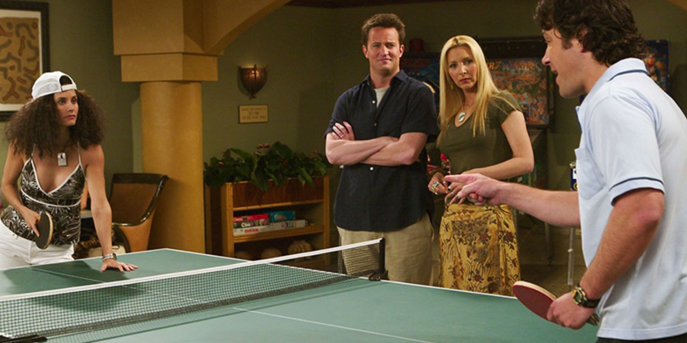 Monica and Mike play ping pong in Friends
