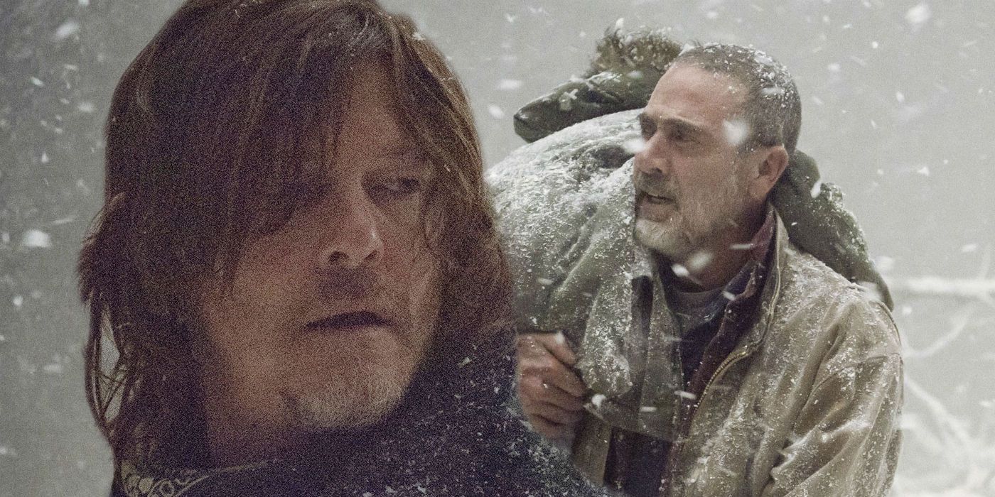 Norman Reedus as Daryl and Jeffrey Dean Morgan as Negan in The Walking Dead season 9 finale The Storm