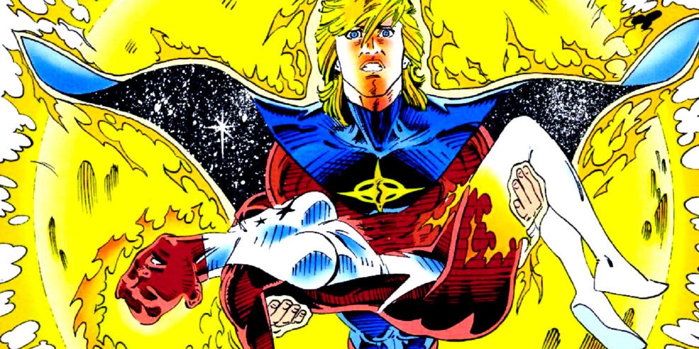 Quasar carries Carol Danvers Binary in Operation Galactic Storm comic 