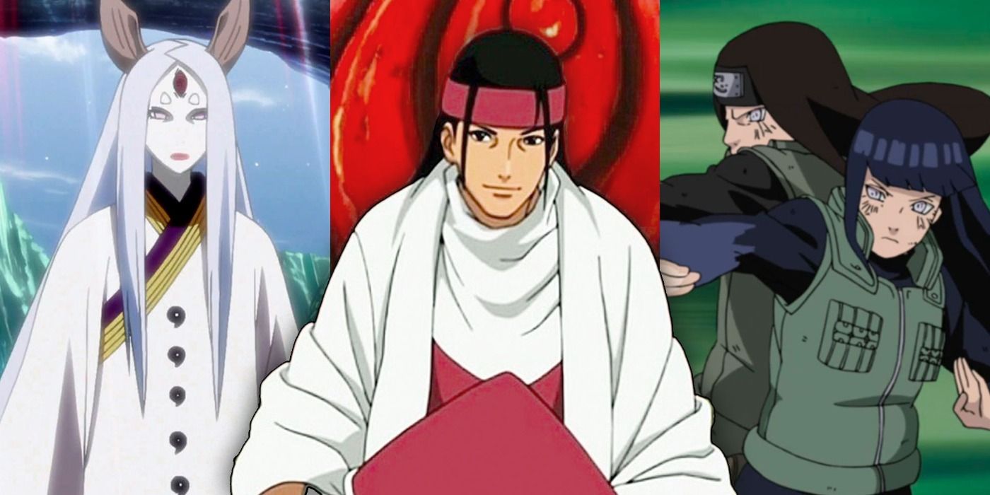 A blended image depicts Kaguya Otsutsuki, Hashirama Senju, and Neji and Hinata Hyuga in Naruto