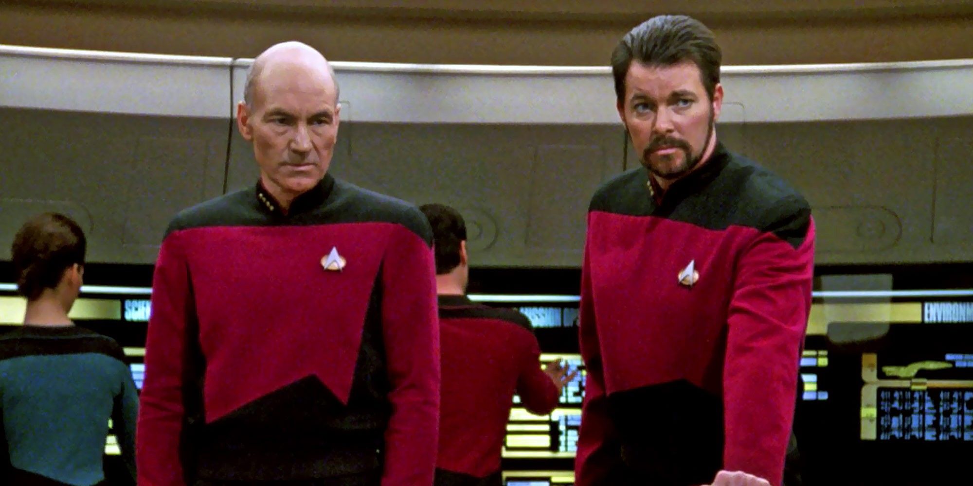 Patrick Stewart as Picard and Jonathan Frakes as Riker in Star Trek Next Generation