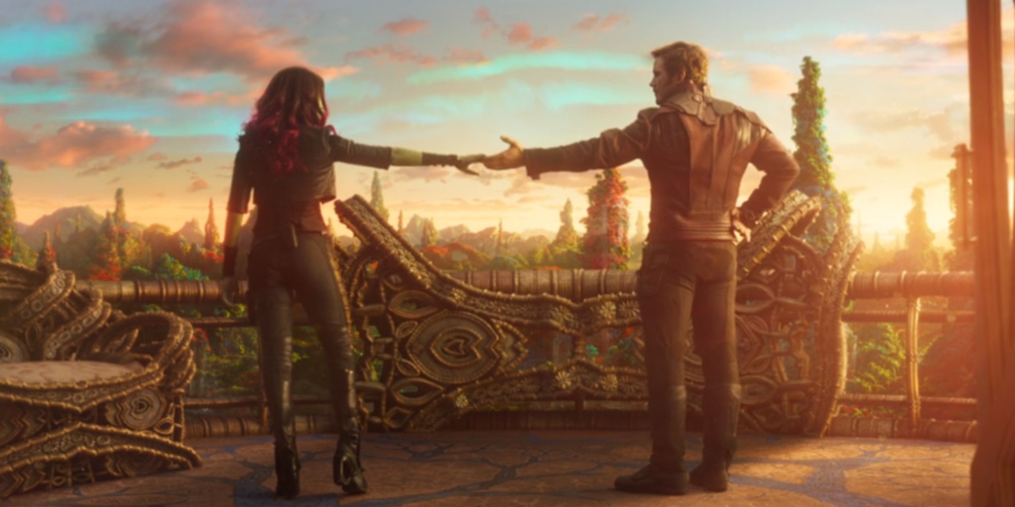 Peter Quill dancing with Gamora on Egos planet in Guardians Of The Galaxy Vol. 2