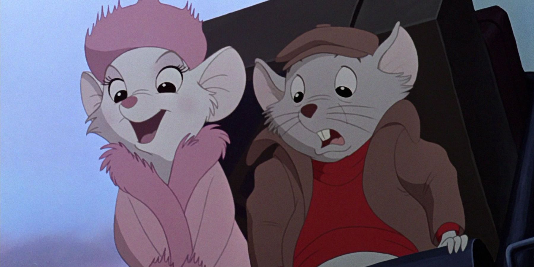Rescuers Down Under mice looking scared as they plummet