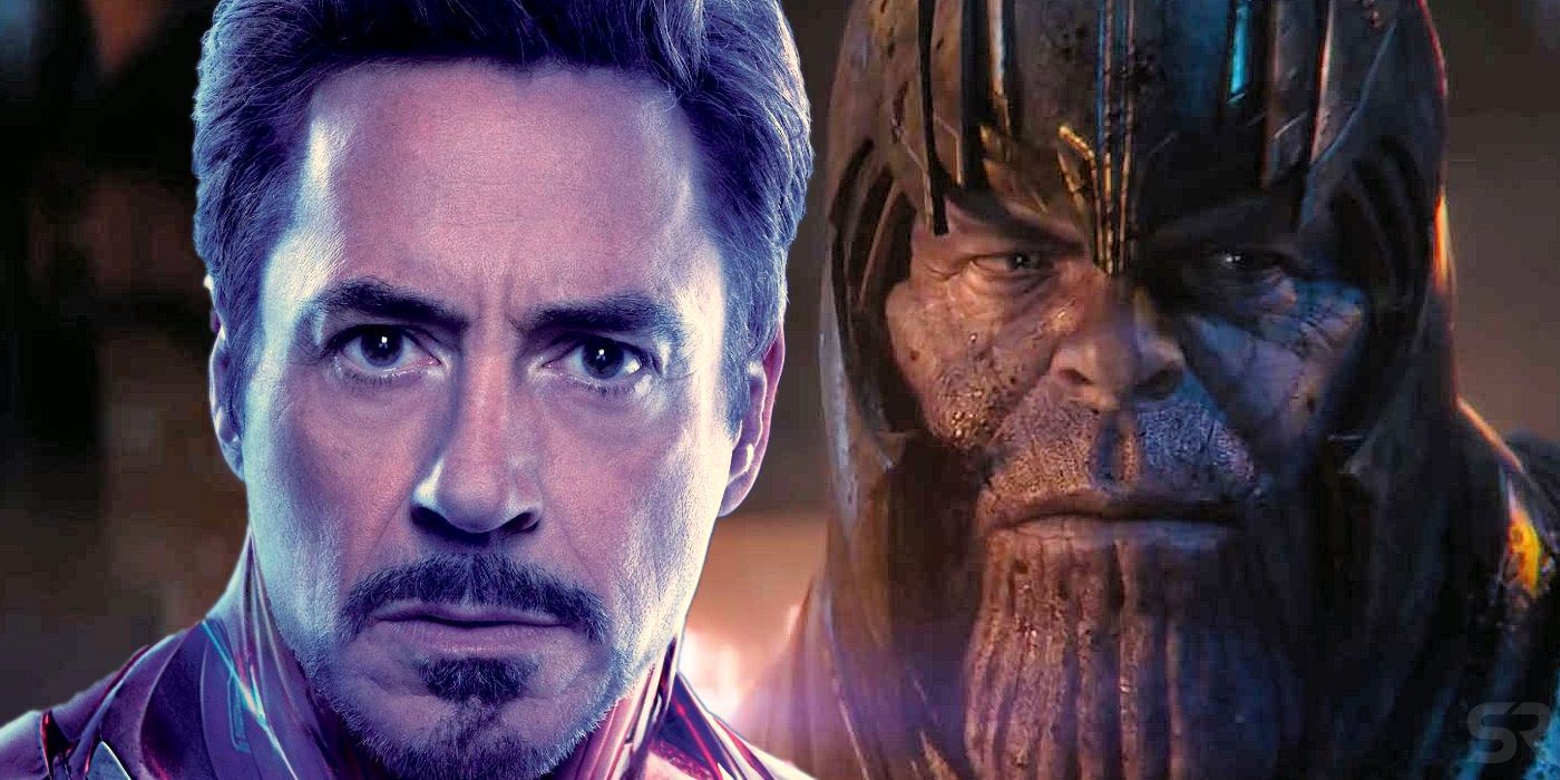 Robert Downey Jr as Tony Stark in Avengers Endgame and Thanos