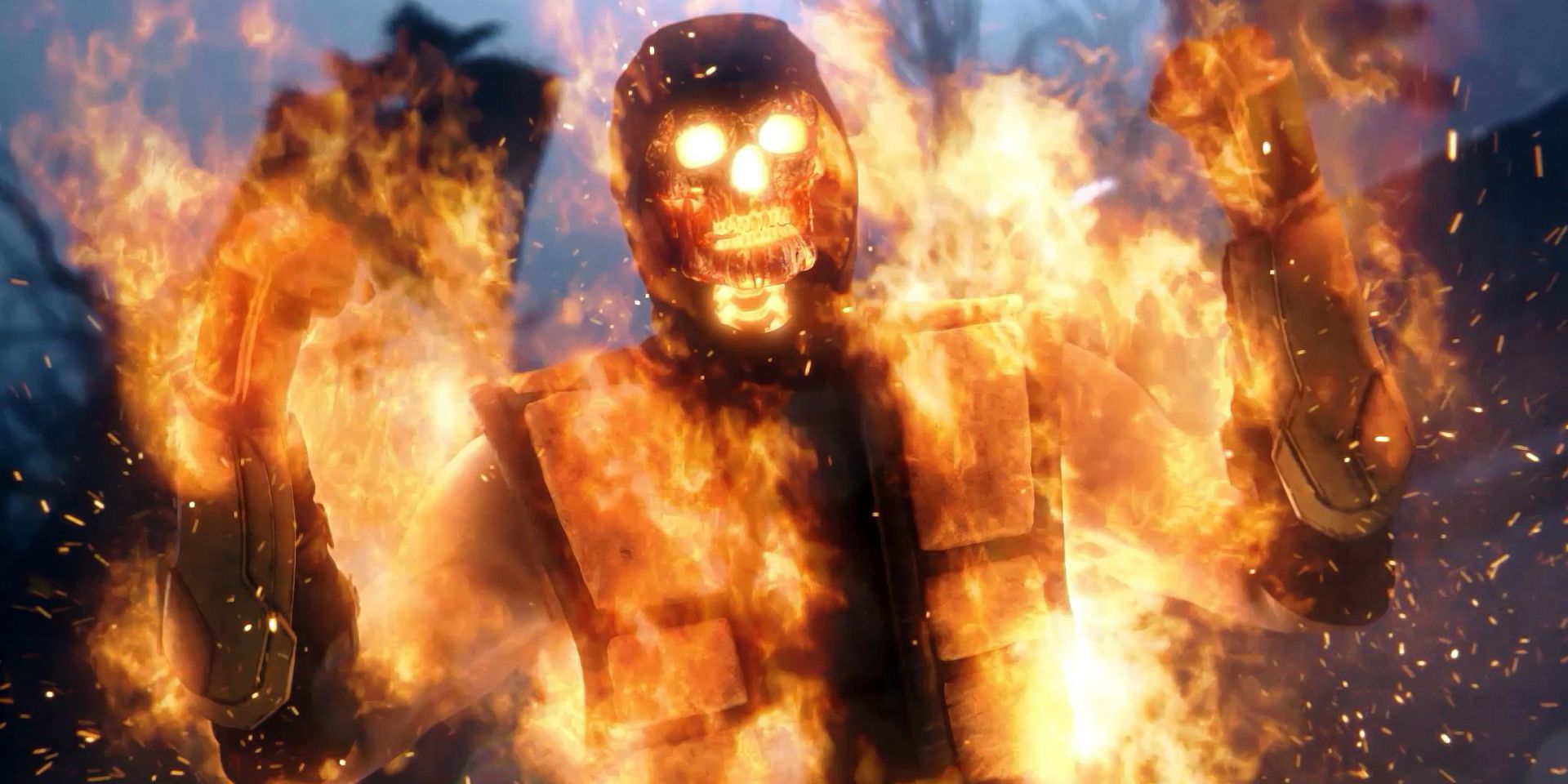 Scorpion in his flaming skull form in Mortal Kombat 11 (2019)
